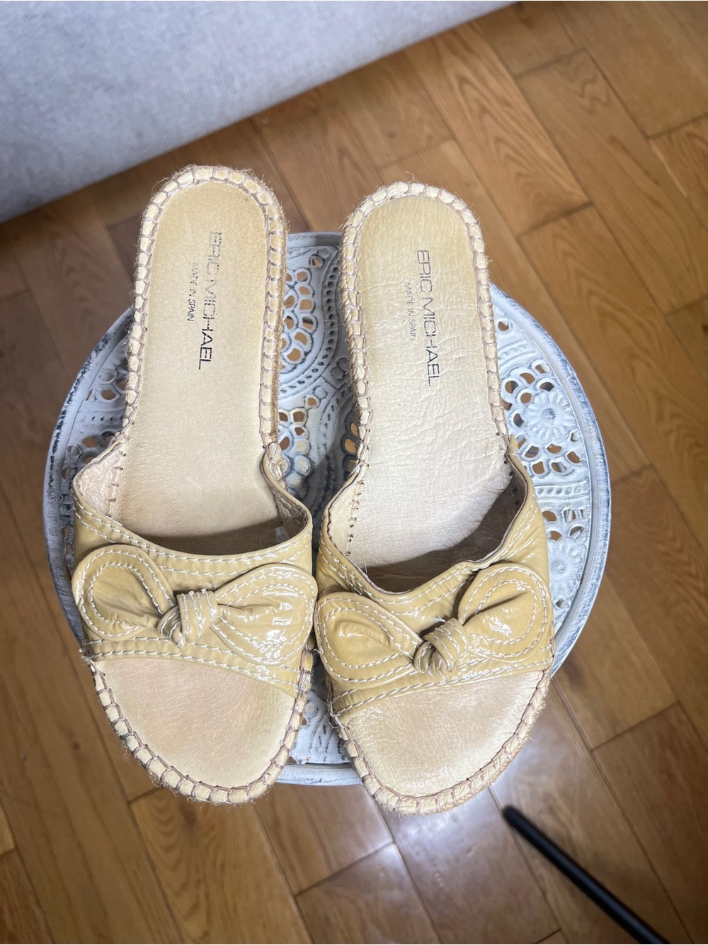 Eric Michael Pale Yellow Bow Slip-On Mules